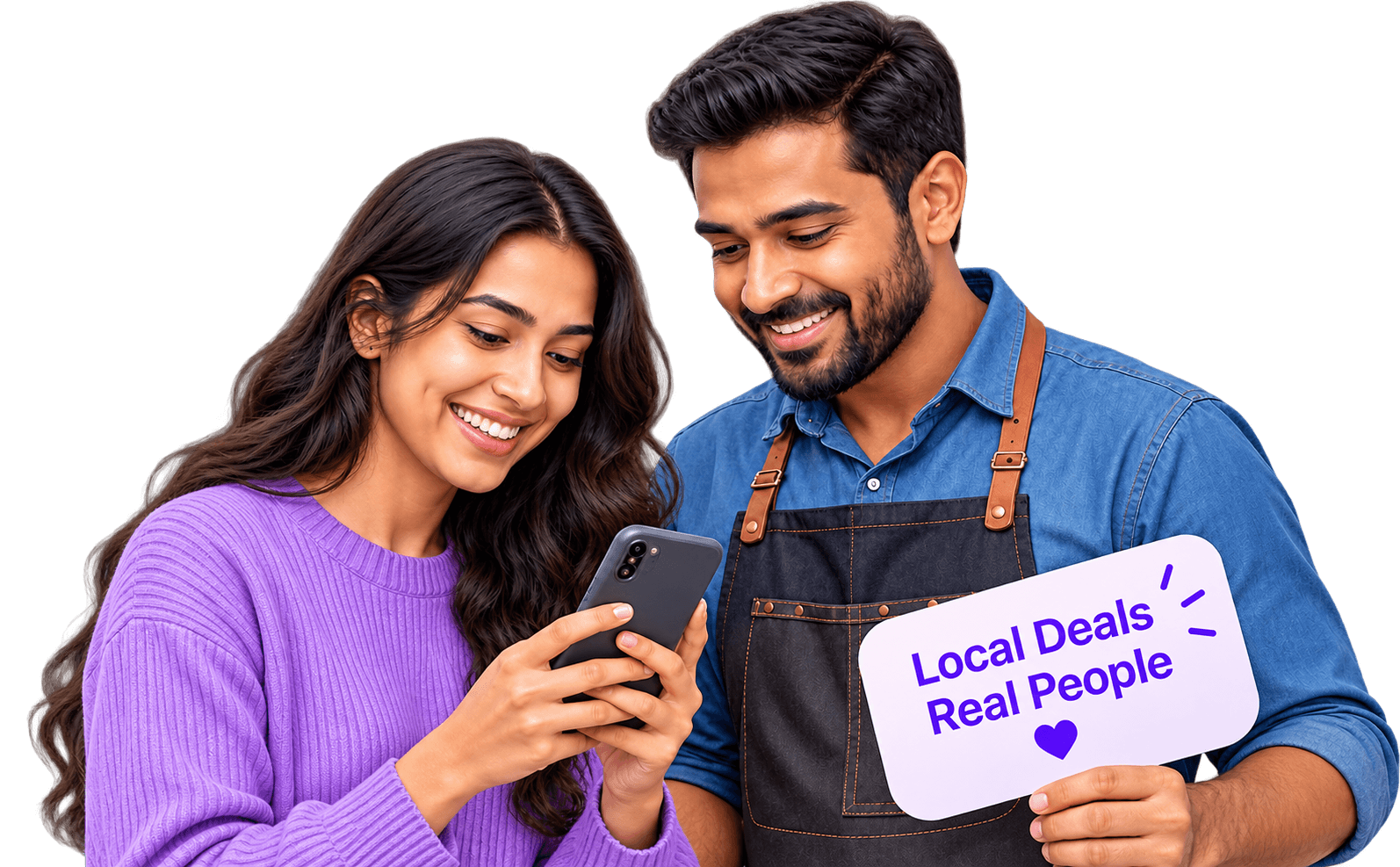 Customer and local shopkeeper smiling with phone and card