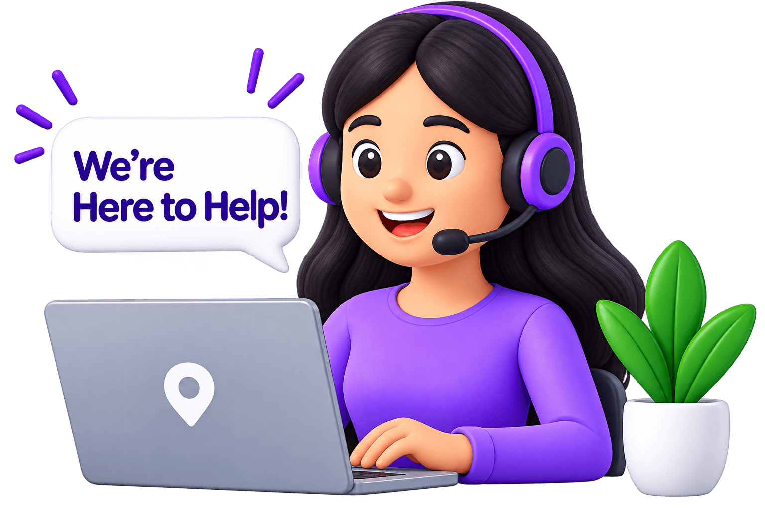 Customer support specialist with laptop and headset